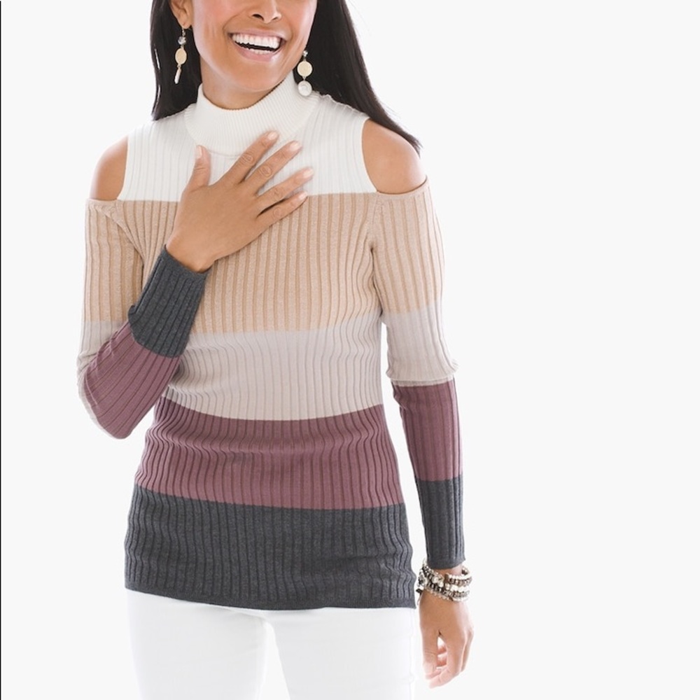 Chico’s Striped shine cold shoulder pullover